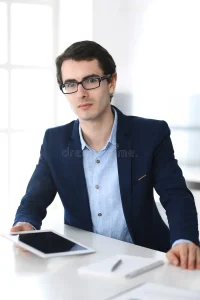 businessman working computer modern office headshot male entrepreneur company director workplace business concept 147377886